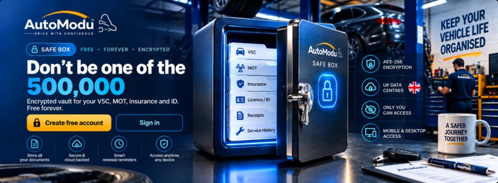 AutoModu Safe Box vault holding V5C, MOT, insurance and ID documents